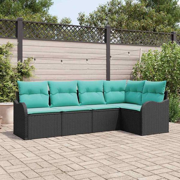 vidaXL Garden Sofa Set with Storage 5 pcs Black Poly Rattan