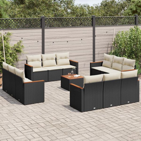 vidaXL 13 Piece Garden Sofa Set with Cushions Black Poly Rattan