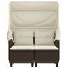 vidaXL Garden Sofa 2-Seater with Canopy and Stools Brown Poly Rattan
