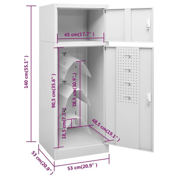 vidaXL Saddle Cabinet Light Grey 53x53x140 cm Steel