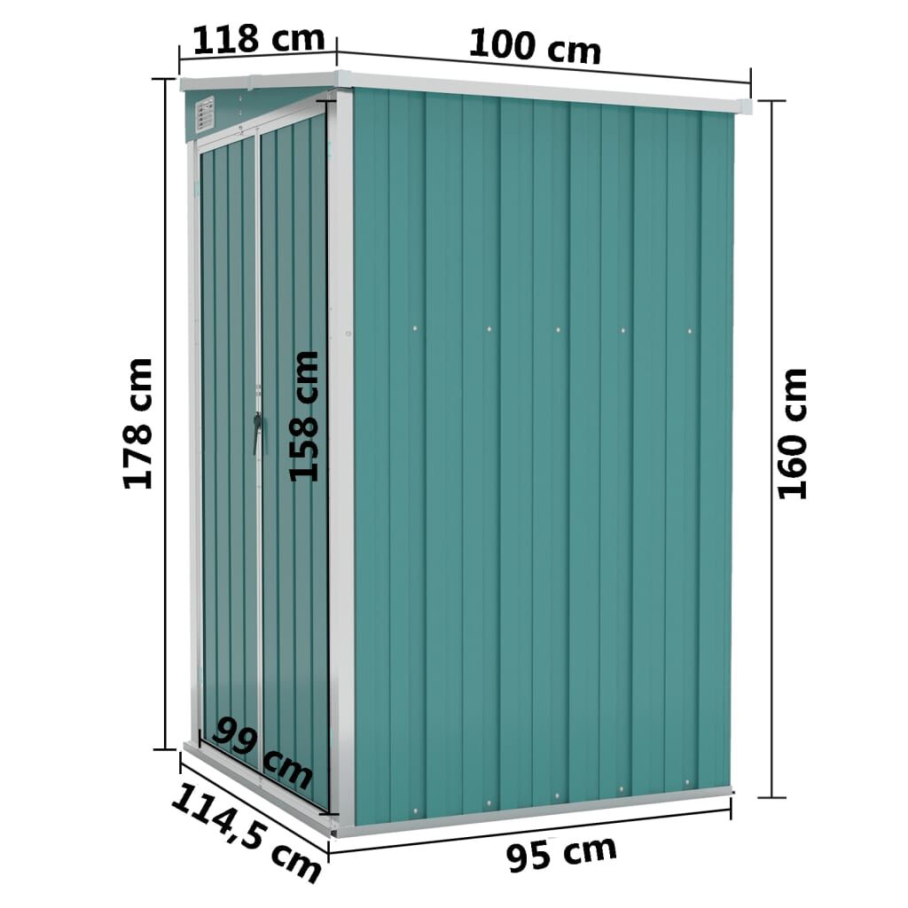 vidaXL Wall-mounted Garden Shed Green 118x100x178 cm Galvanised Steel