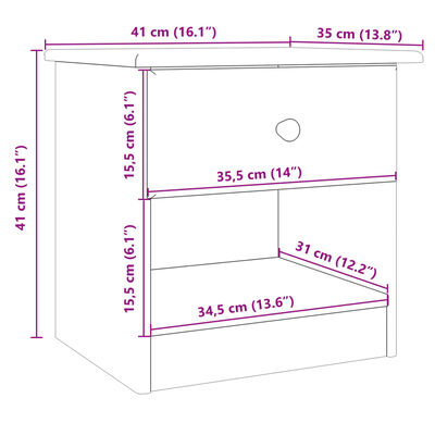 vidaXL Bedside Cabinet ALTA White 41x35x41 cm Solid Wood Pine