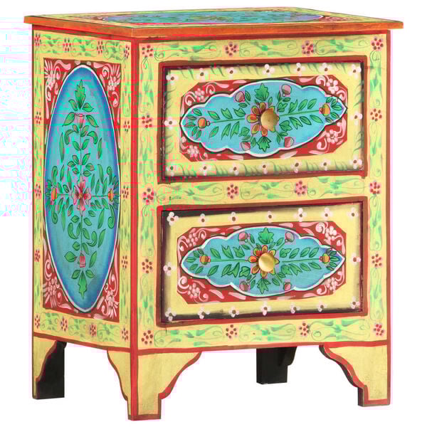 vidaXL Hand Painted bedside Cabinet 40x30x50 cm Solid Mango Wood