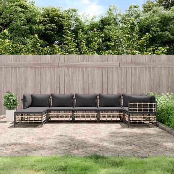 vidaXL 7 Piece Garden Lounge Set with Cushions Anthracite Poly Rattan