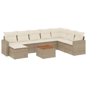 vidaXL 9 Piece Garden Sofa Set with Cushions Beige Poly Rattan