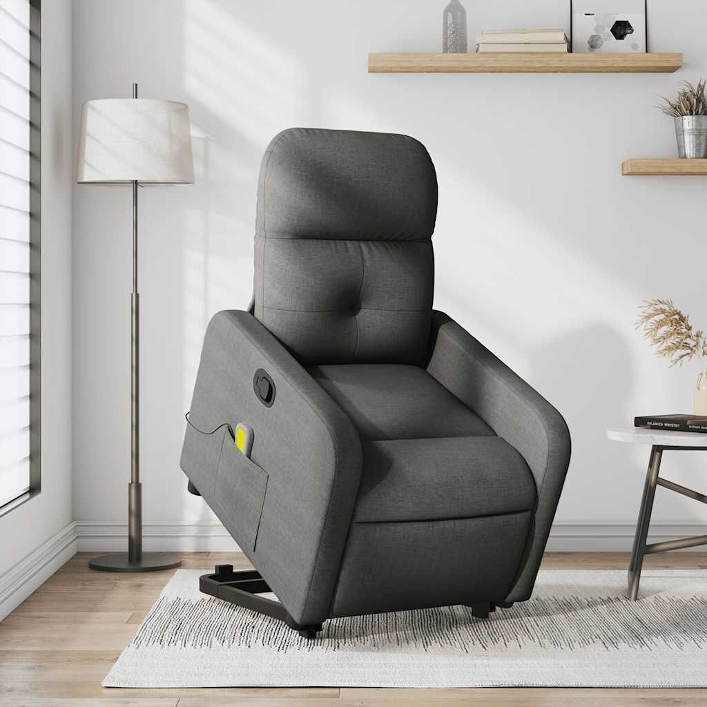 vidaXL Stand up Massage Recliner Chair Dark Grey Fabric