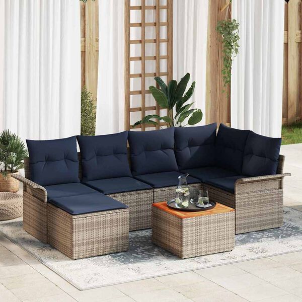 vidaXL Garden Sofa Set 7 pcs Grey Poly rattan