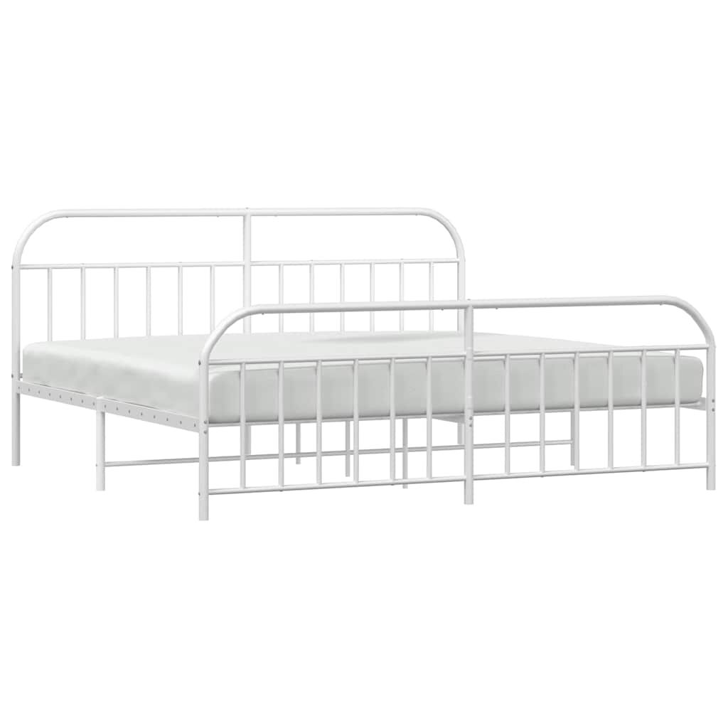 vidaXL Metal Bed Frame without Mattress with Footboard White 193x203cm