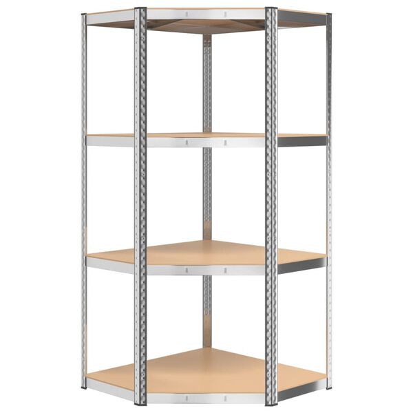 vidaXL 4-Layer Corner Shelf Silver Steel&Engineered Wood