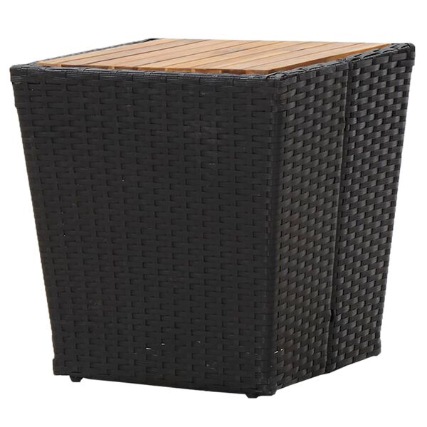 vidaXL Tea Table Black 41.5x41.5x43cm Poly Rattan and Solid Acacia Wood