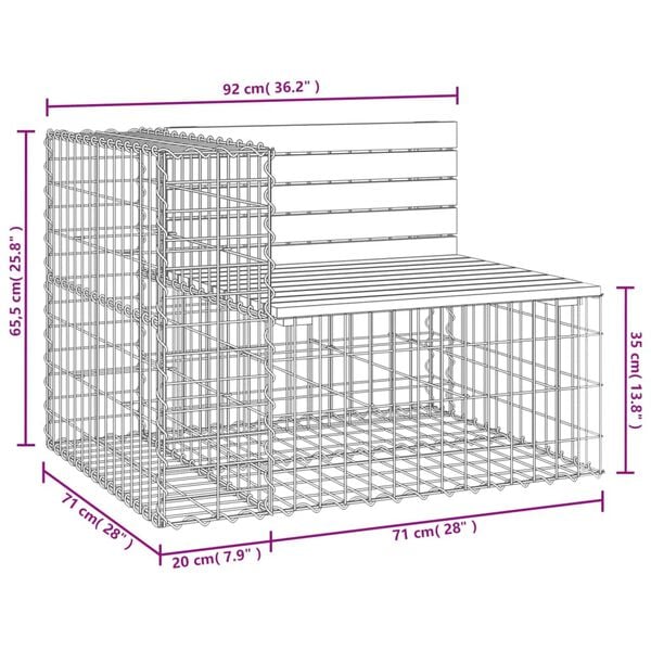 vidaXL Garden Bench Gabion Design 92x71x65.5 cm Solid Wood Pine