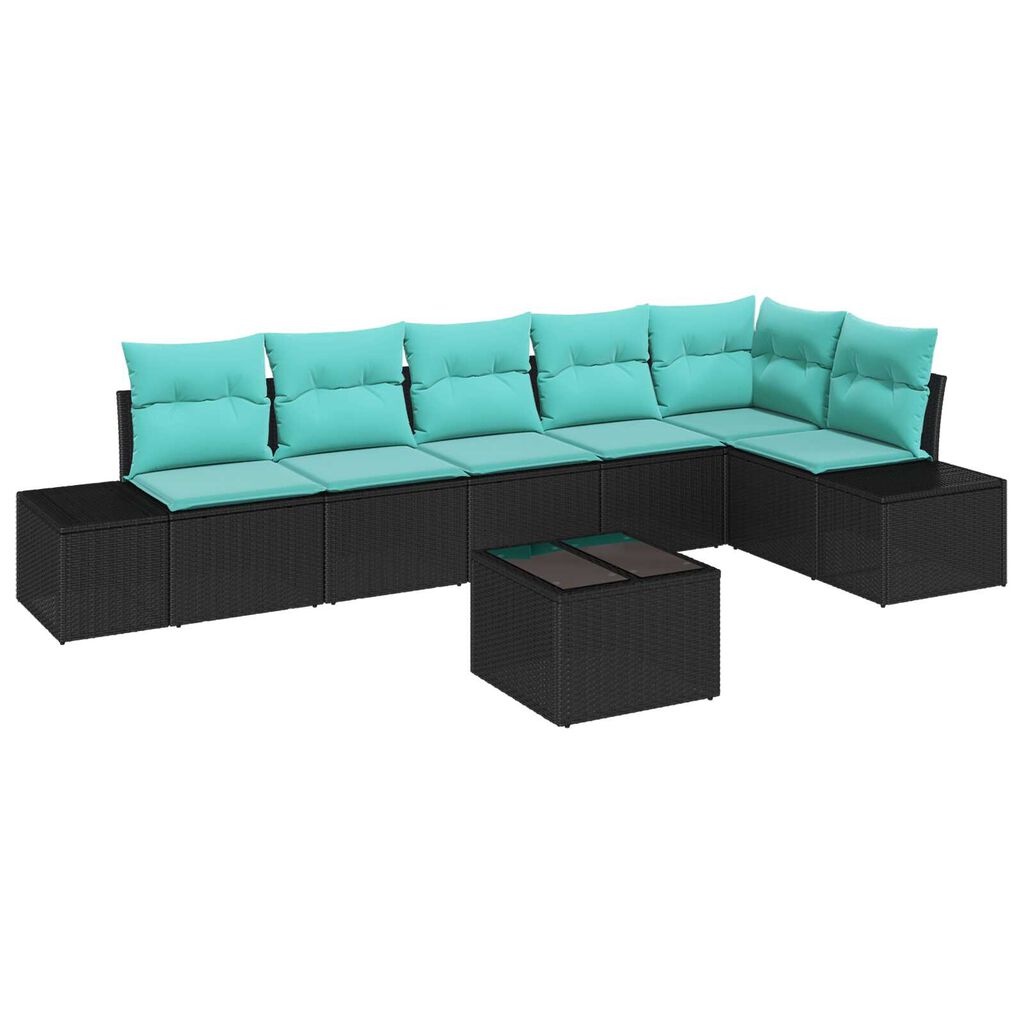 vidaXL 7 Piece Garden Sofa Set with Cushions Black Poly Rattan