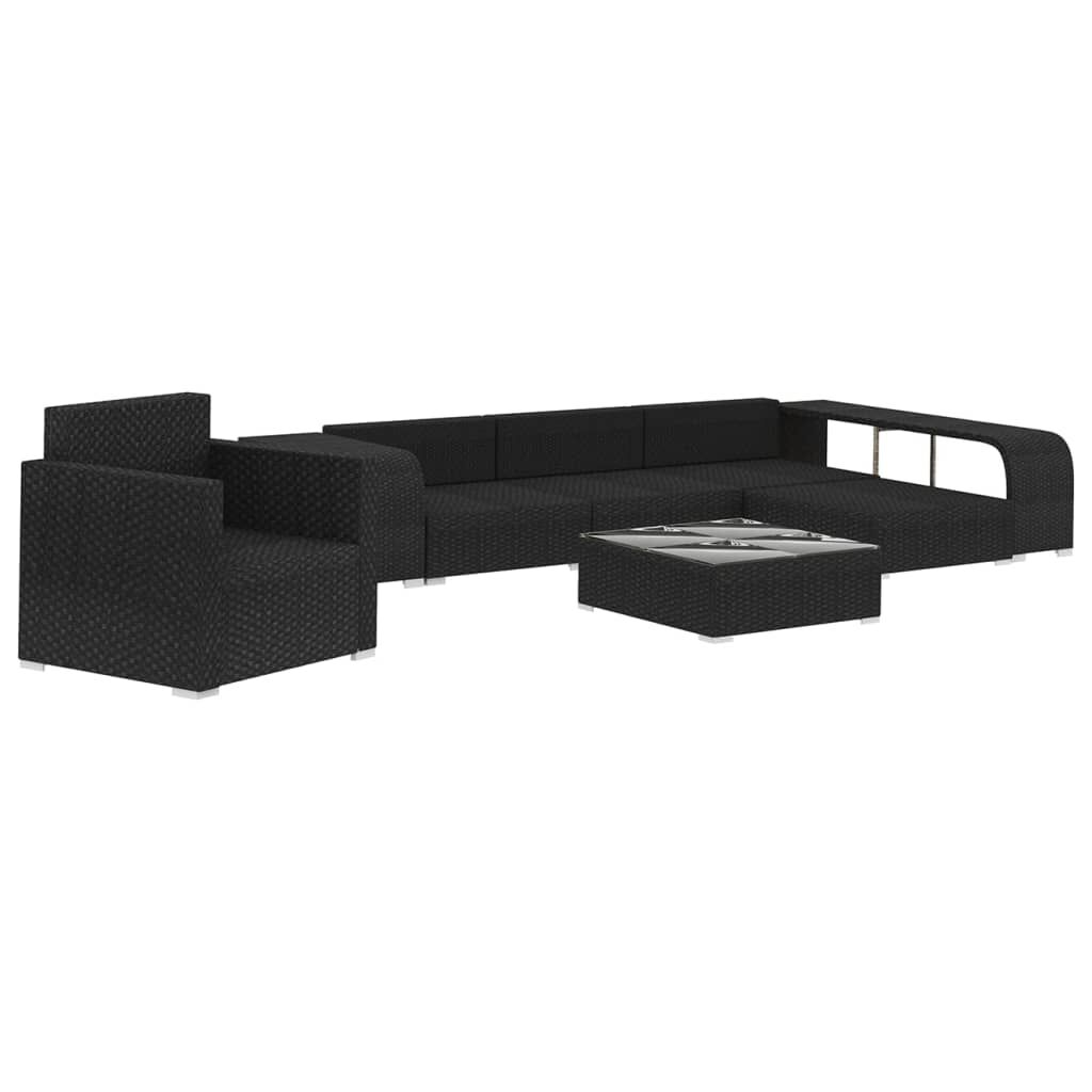 vidaXL 8 Piece Garden Lounge Set with Cushions Poly Rattan Black