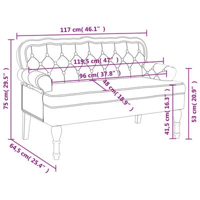 vidaXL Bench with Backrest Black 119.5x64.5x75 cm Velvet