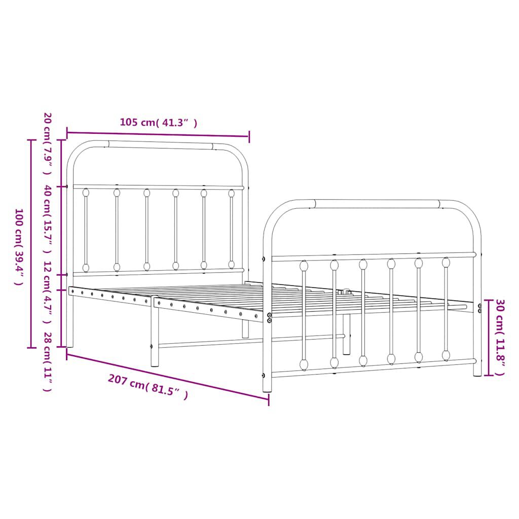 vidaXL Metal Bed Frame without Mattress with Footboard Black 100x200cm