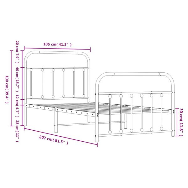 vidaXL Metal Bed Frame without Mattress with Footboard Black 100x200cm