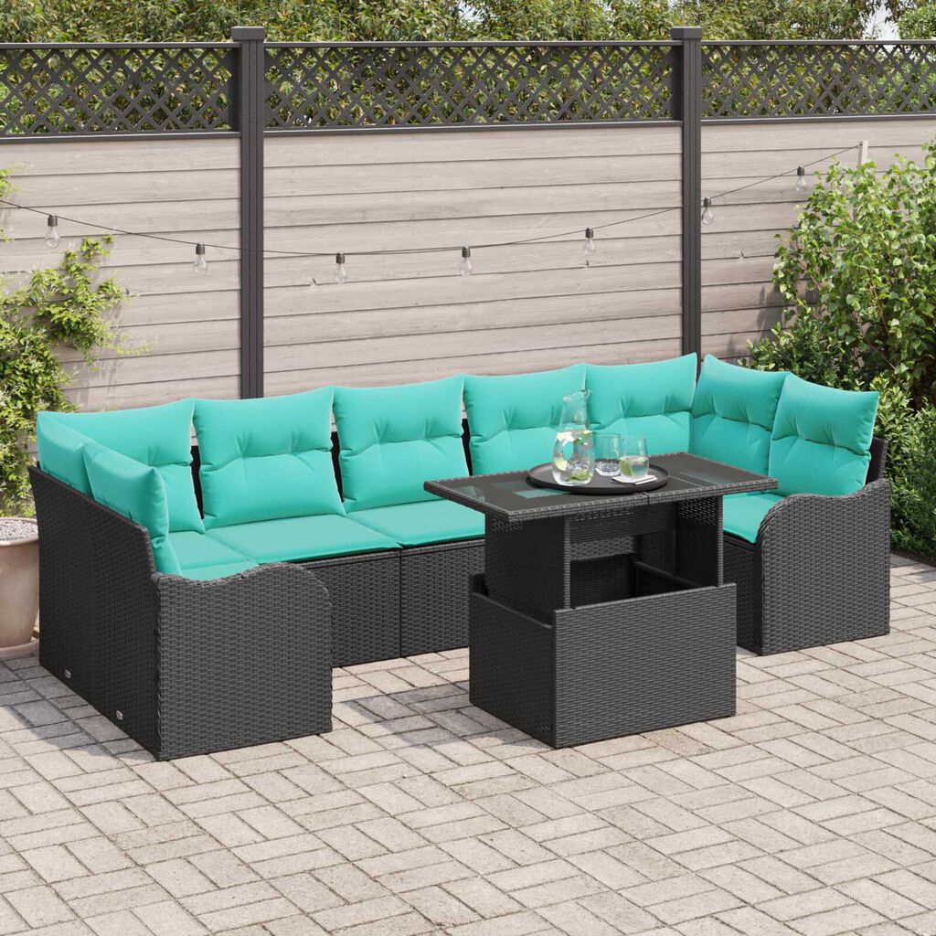 vidaXL 8 Piece Garden Sofa Set with Cushions Black Poly Rattan