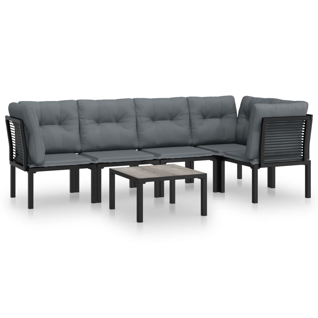 vidaXL 6 Piece Garden Lounge Set Black and Grey Poly Rattan