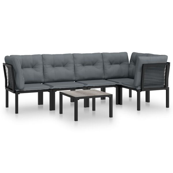 vidaXL 6 Piece Garden Lounge Set Black and Grey Poly Rattan