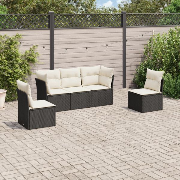 vidaXL 5 Piece Garden Sofa Set with Cushions Black Poly Rattan