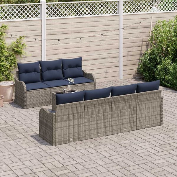 vidaXL 8 Piece Garden Sofa Set with Cushions Grey Poly Rattan