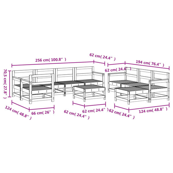 vidaXL 10 Piece Garden Lounge Set Solid Wood Pine