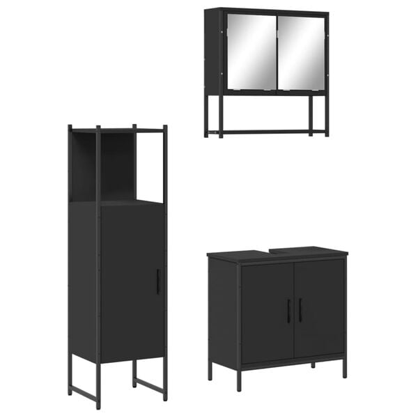 vidaXL 3 Piece Bathroom Furniture Set Black Engineered Wood