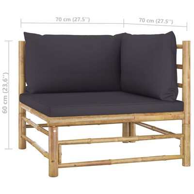 vidaXL 5 Piece Garden Lounge Set with Dark Grey Cushions Bamboo