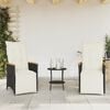 vidaXL 3 Piece Bistro Set with Cushions Black Poly Rattan