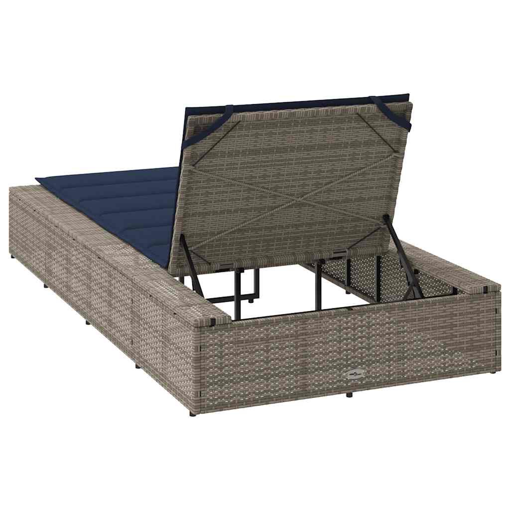 vidaXL Sunbed with Floating Cushion Grey Poly Rattan