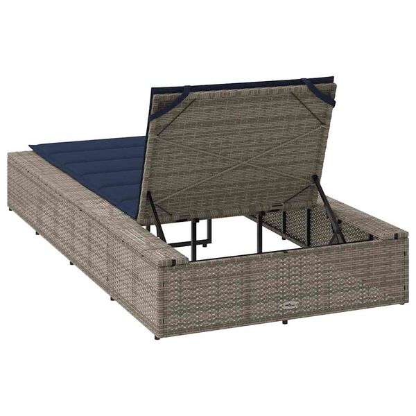 vidaXL Sunbed with Floating Cushion Grey Poly Rattan