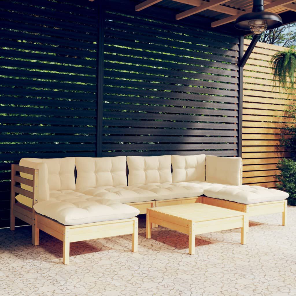 vidaXL 7 Piece Garden Lounge Set with Cream Cushions Pinewood