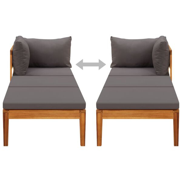 vidaXL Sun Lounger with 1 Armrest Dark Grey Solid Acacia Wood