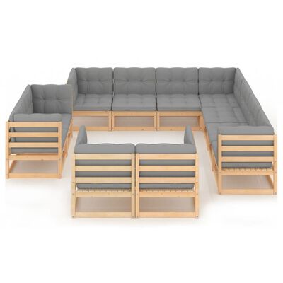 vidaXL 11 Piece Garden Lounge Set with Cushions Solid Pinewood