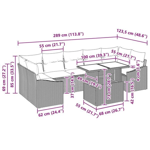 vidaXL 8 Piece Garden Sofa Set with Cushions Black Poly Rattan