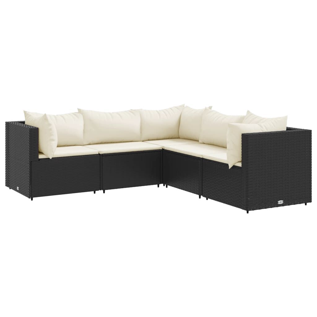 vidaXL 5 Piece Garden Lounge Set with Cushions Black Poly Rattan