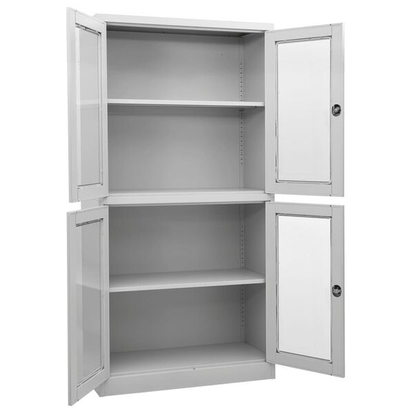vidaXL Office Cabinet Light Grey 90x40x180 cm Steel and Tempered Glass