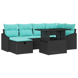 vidaXL Garden Sofa Set Height-Adjustable 7 pcs Black Poly Rattan