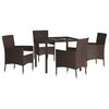 vidaXL 5 Piece Garden Dining Set with Cushions Brown Poly Rattan