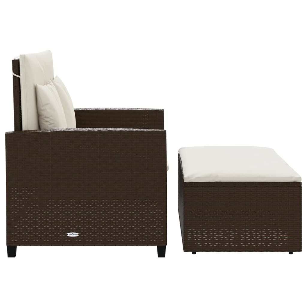 vidaXL Garden Sofa with Cushions 2-Seater Brown Poly Rattan