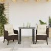 vidaXL 3 Piece Garden Dining Set with Cushions Brown Poly Rattan