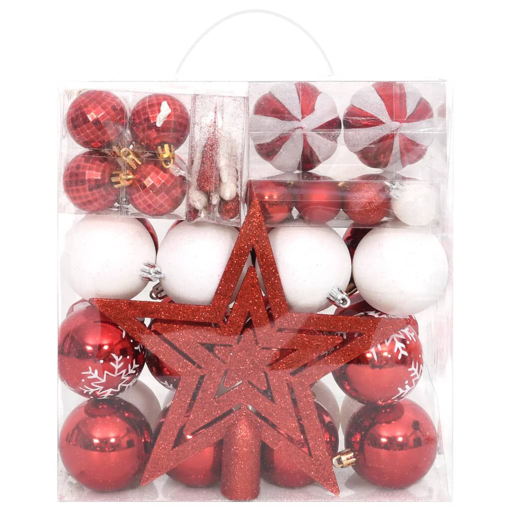 vidaXL 64 Piece Christmas Bauble Set Red and White