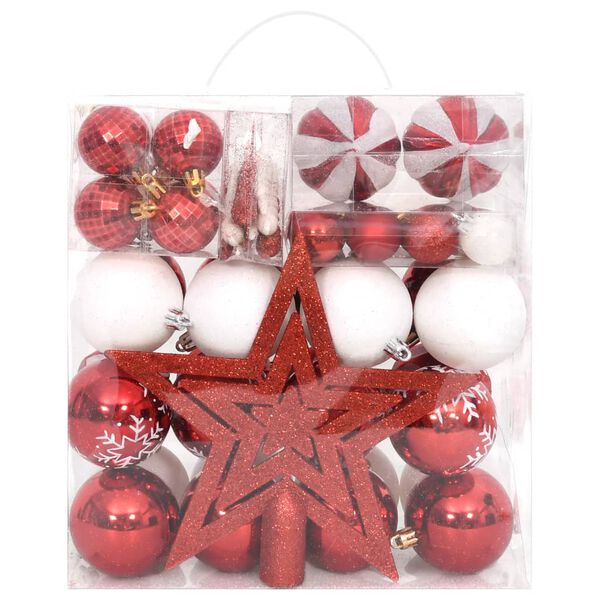 vidaXL 64 Piece Christmas Bauble Set Red and White