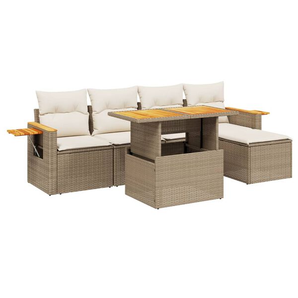 vidaXL 6 Piece Garden Sofa Set with Cushions Beige Poly Rattan