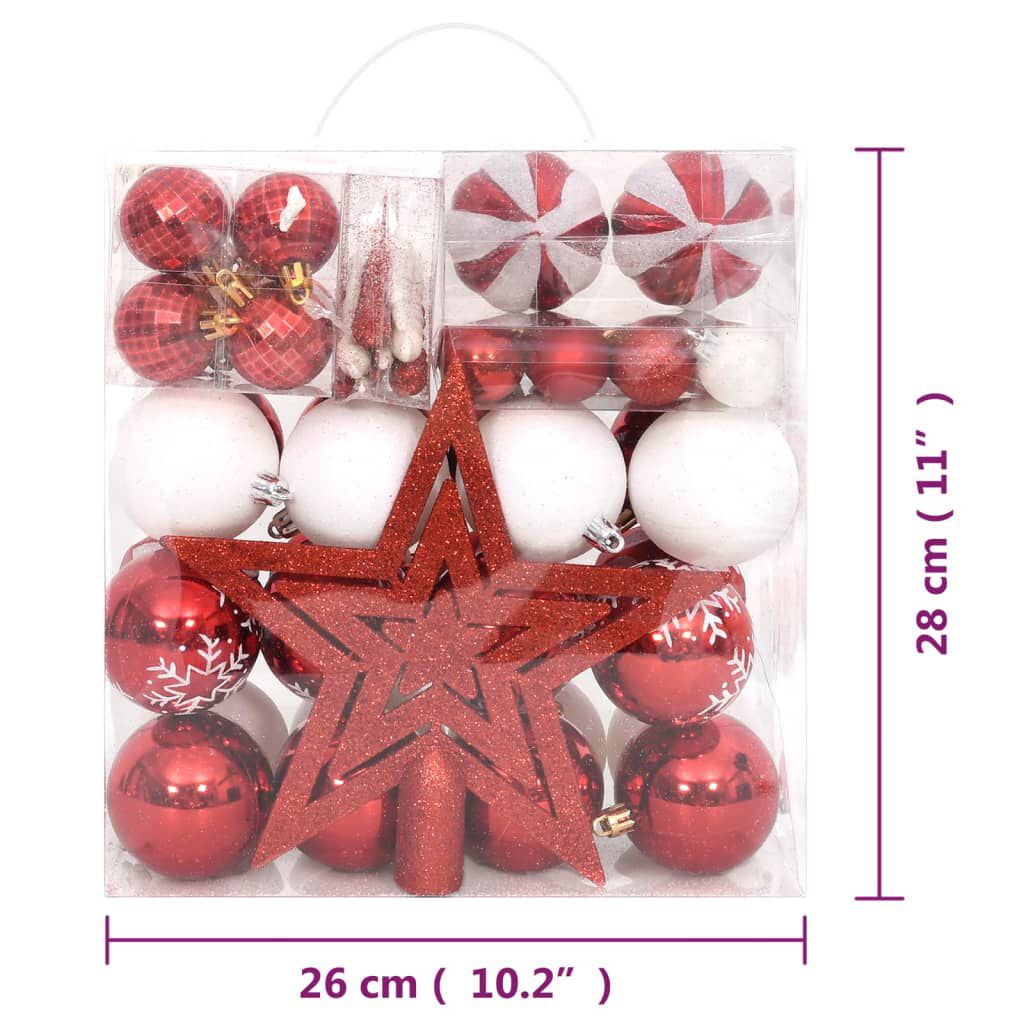 vidaXL 64 Piece Christmas Bauble Set Red and White