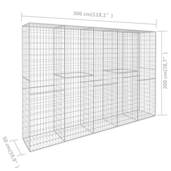 vidaXL Gabion Wall with Cover Galvanised Steel 300x50x200 cm