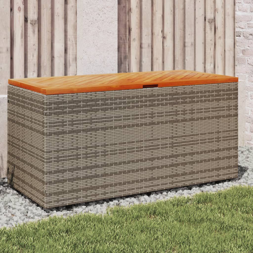 vidaXL Garden Storage Box Grey 110x50x54 cm Poly Rattan Acacia Wood