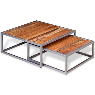 vidaXL Two Piece Coffee Table Set Solid Acacia Wood