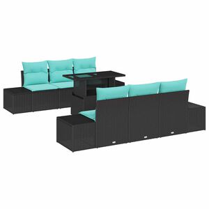 vidaXL Sofa Set with Cushion Manual 7 pcs Black and Blue Poly Rattan