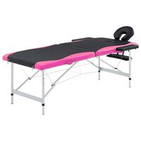 vidaXL 2-Zone Foldable Massage Table Aluminium Black and Pink